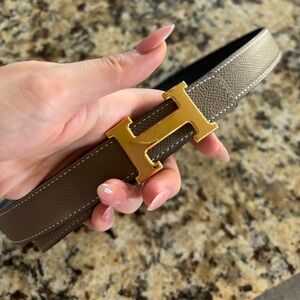 Hermes Mini H reversible belt, black & dark grey 24 mm